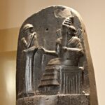 Din ve ahlak: Hammurabi Kanunları steli, Babil kralı Hammurabi güneş tanrısı Şamaş'ın karşısında